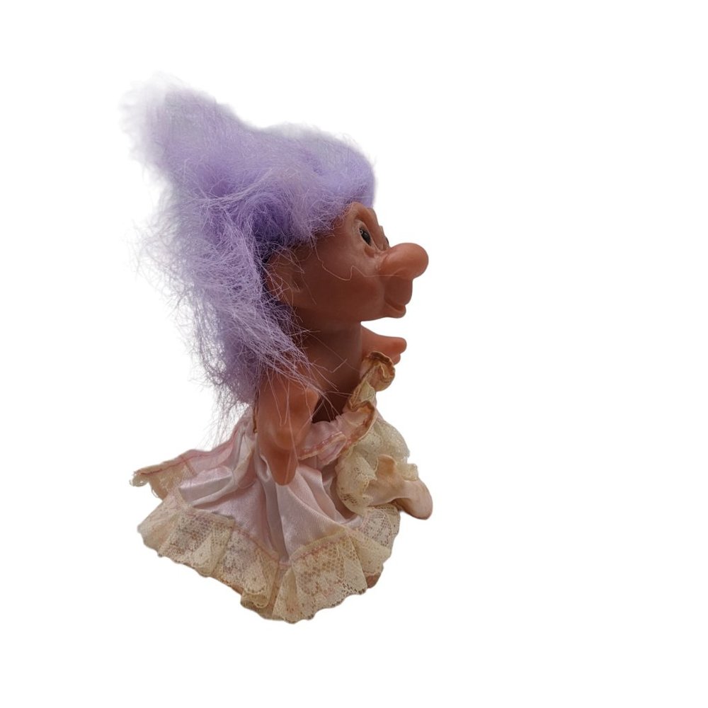 Vintage 1986 DAM Trolls Purple Color Hair in Pink Dress Collectible Doll - Picture 5 of 7